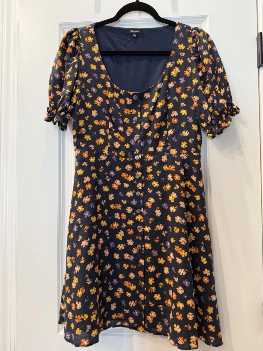 Madewell Womens Blue Floral Size 2 Short Sleeve Lined Dress